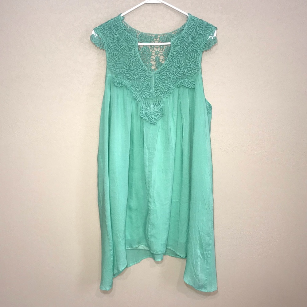 Entro Teal Sleeveless Tunic Dress Crochet Large